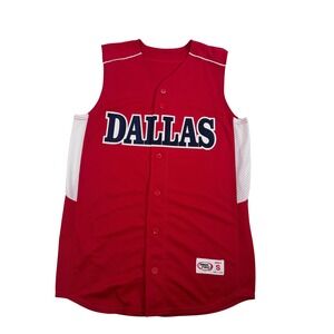 High Five Sportswear Dallas Baseball Jersey Mens Small Red Sleeveless Button Up